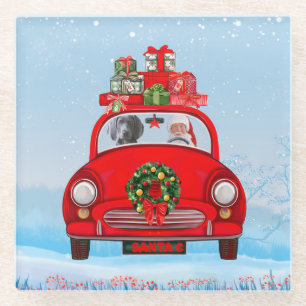 Weimaraner Dog in auto met kerstman Glazen Onderzetter