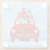 Weimaraner Dog in auto met kerstman Glazen Onderzetter (Achterkant)