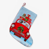 Weimaraner Dog in auto met kerstman Kleine Kerstsok (Voorkant (Hangend))