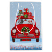 Weimaraner Dog in auto met kerstman Medium Cadeauzakje (Voorkant)