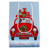 Weimaraner Dog in auto met kerstman Medium Cadeauzakje (Achterkant)