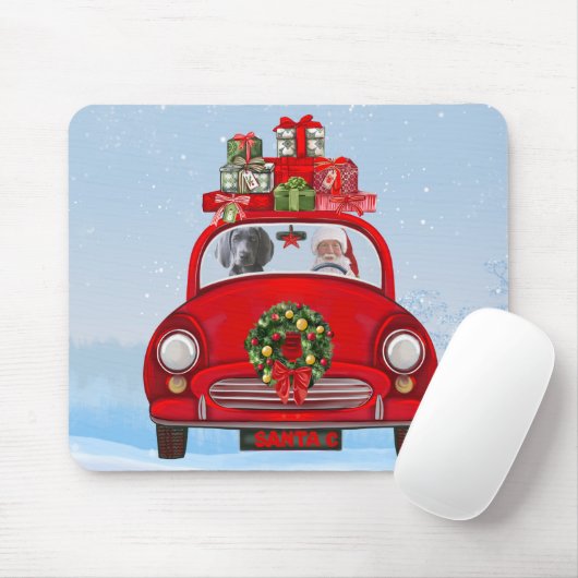 Weimaraner Dog in de auto met de schroefdraad van Muismat (Met muis)