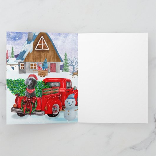 Weimaraner Dog in kerstcadeauwagen Kaart (Binnen)