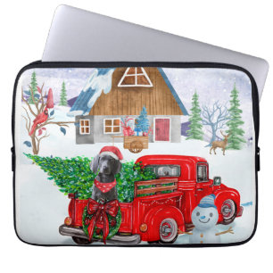 Weimaraner Dog in kerstcadeauwagen Laptop Sleeve