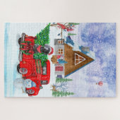 Weimaraner Dog in kerstcadeauwagen Legpuzzel (Horizontaal)