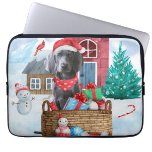 Weimaraner Dog in sneeuwkersthondenhuis Laptop Sleeve