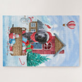 Weimaraner Dog in sneeuwkersthondenhuis Legpuzzel (Horizontaal)