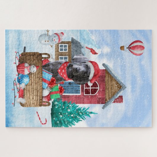 Weimaraner Dog in sneeuwkersthondenhuis Legpuzzel (Horizontaal)