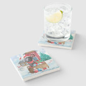 Weimaraner Dog in sneeuwkersthondenhuis Stenen Onderzetter (Zijkant)