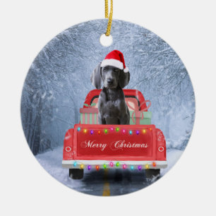 Weimaraner Dog in Snow, dat in kerstmis zit Keramisch Ornament