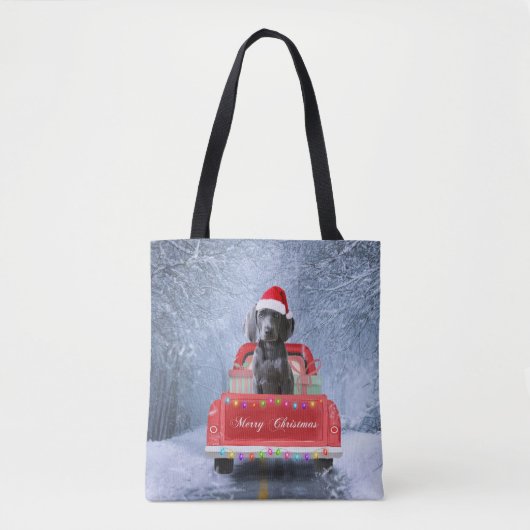 Weimaraner Dog in Snow, dat in kerstmis zit Tote Bag (Voorkant)