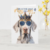 Weimaraner Dog King voor een dag Funny Birthday Kaart (Gele Bloem)
