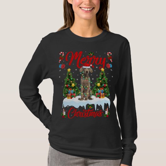 Weimaraner Dog Lights Xmas Santa Weimaraner C T-shirt (Voorkant)