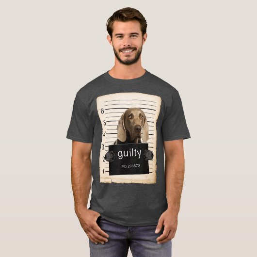 Weimaraner Dog mok schoot slechte hond neer T-shirt (Voorkant volledig)