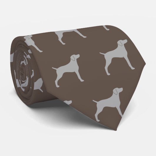 Weimaraner Dog Silhouettes Pattern Brown and Grey Stropdas (Opgerold)
