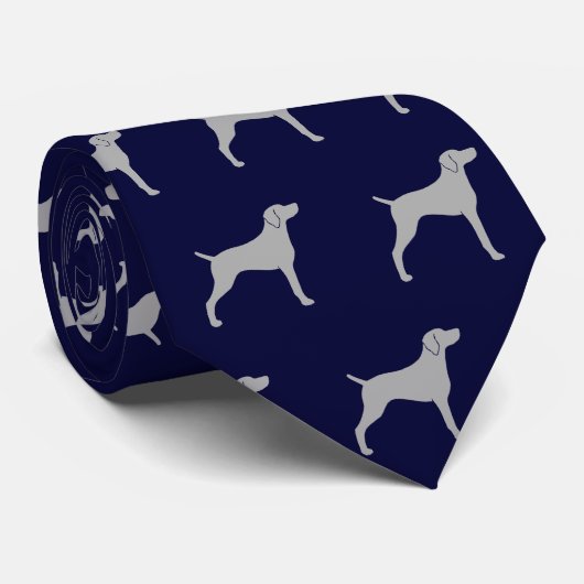 Weimaraner Dog Silhouettes Pattern Midnight Blue Stropdas (Opgerold)