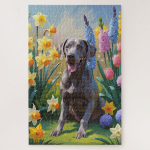 Weimaraner Dog Spring Bloemen Schilderen Legpuzzel