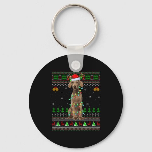 Weimaraner Dog Ugly Christmas Sweaters Holiday San Sleutelhanger (Voorkant)