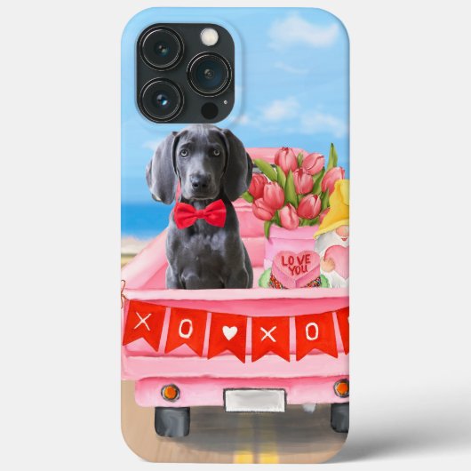 Weimaraner Dog Valentijnsdag Truck Hearts Case-Mate iPhone Case (Achterkant)