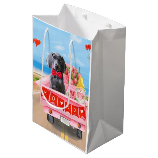 Weimaraner Dog Valentijnsdag Truck Hearts Medium Cadeauzakje (Voorkant Gekanteld)