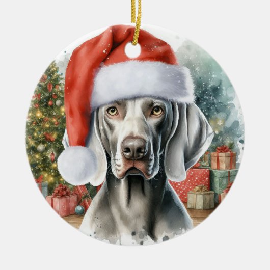 Weimaraner Dog Waterverf Kerstmis Keramisch Ornament (Voorkant)