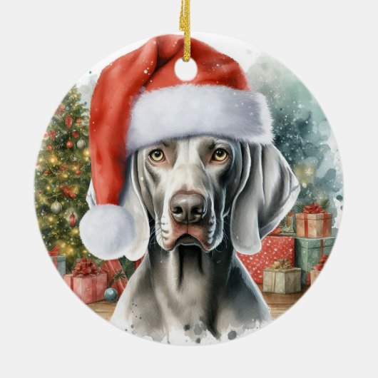 Weimaraner Dog Waterverf Kerstmis Keramisch Ornament (Achterkant)