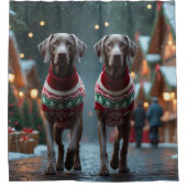 Weimaraner Dogs Christmas Snow Holiday Douchegordijn (Voorkant)