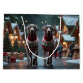 Weimaraner Dogs Christmas Snow Holiday Groot Cadeauzakje (Achterkant)