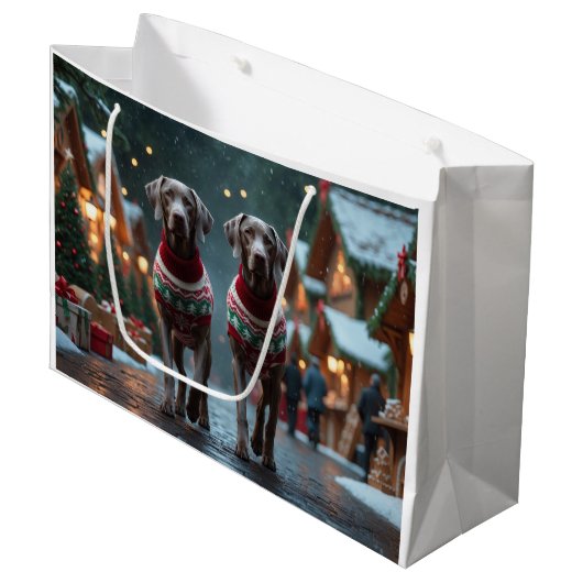 Weimaraner Dogs Christmas Snow Holiday Groot Cadeauzakje (Voorkant Gekanteld)