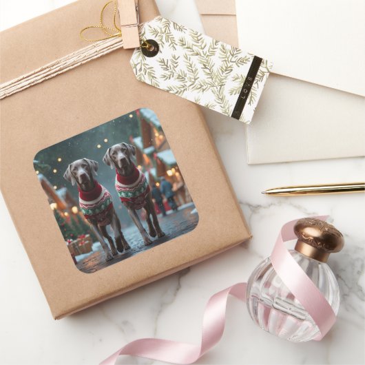 Weimaraner Dogs Christmas Snow Holiday Vierkante Sticker (Geschenken)