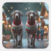 Weimaraner Dogs Christmas Snow Holiday Vierkante Sticker (Voorkant)