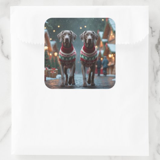 Weimaraner Dogs Christmas Snow Holiday Vierkante Sticker (Tas)
