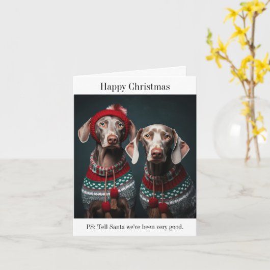 Weimaraner Dogs Kerst Kaart (Gele Bloem)