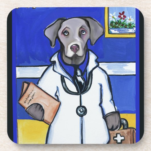 WEIMARANER DOKTER DRANKJES ONDERZETTER (Voorkant)