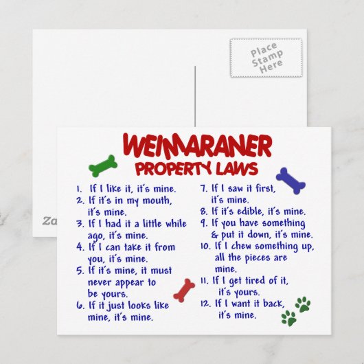 WEIMARANER Eigendomwetten 2 Briefkaart (Voorkant / Achterkant)