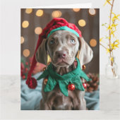 Weimaraner Elf Puppy Kerst Kaart (Gele Bloem)