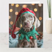 Weimaraner Elf Puppy Kerst Kaart (Voorkant)
