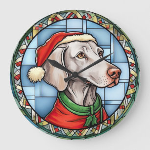 Weimaraner Gebrandschilderd Glas Kerstmis Grote Klok