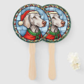 Weimaraner Gebrandschilderd Glas Kerstmis Handwaaier (Voorkant en achterkant)