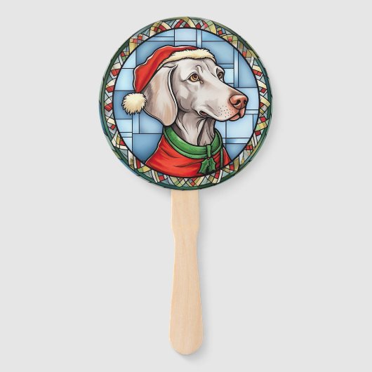Weimaraner Gebrandschilderd Glas Kerstmis Handwaaier (Voorkant)