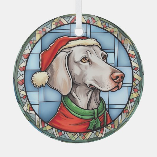 Weimaraner Gebrandschilderd Glas Kerstmis Ornament (Voorkant)