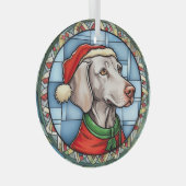 Weimaraner Gebrandschilderd Glas Kerstmis Ornament (Voorkant Rechts)