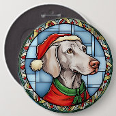 Weimaraner Gebrandschilderd Glas Kerstmis Ronde Button 6,0 Cm (Voorkant /achterkant)