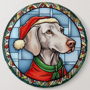 Weimaraner Gebrandschilderd Glas Kerstmis Ronde Button 6,0 Cm