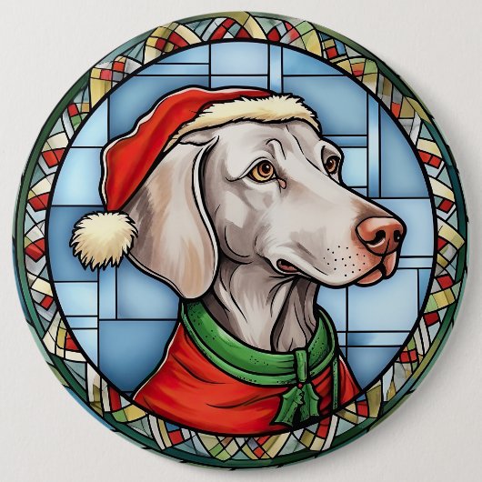 Weimaraner Gebrandschilderd Glas Kerstmis Ronde Button 6,0 Cm (Voorkant)