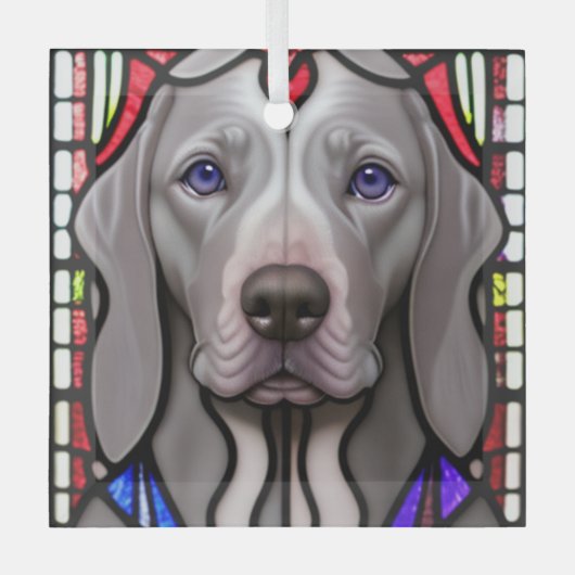 Weimaraner "Glas in lood" Glas Ornament (Voorkant)