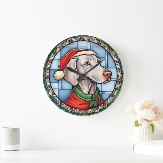 Weimaraner Glas in lood Kerst Grote Klok (Huis)