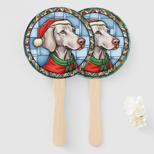 Weimaraner Glas in lood Kerst Handwaaier (Voorkant en achterkant)