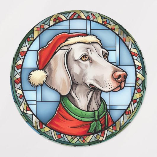 Weimaraner Glas in lood Kerst Labels (Design 2)