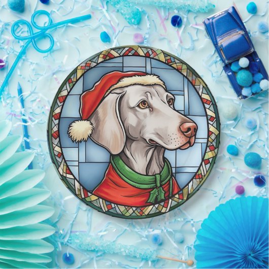 Weimaraner Glas in lood Kerst Papieren Bordje (Feest)